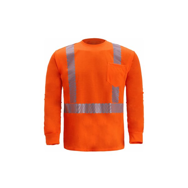 2W International High Viz Long Sleeve Jersey T Shirt, Medium, Orange, Class 2 TL123C-2 M